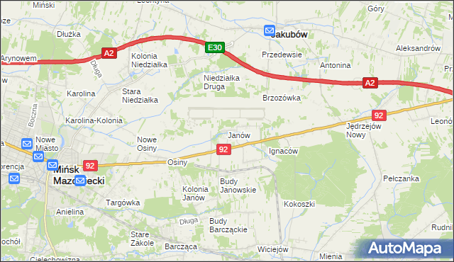 mapa Janów gmina Mińsk Mazowiecki, Janów gmina Mińsk Mazowiecki na mapie Targeo