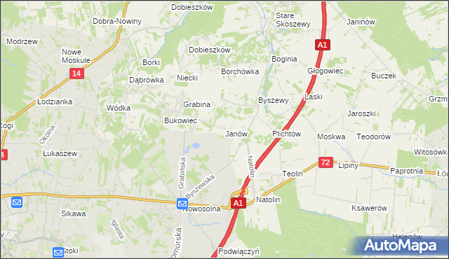 mapa Janów gmina Nowosolna, Janów gmina Nowosolna na mapie Targeo