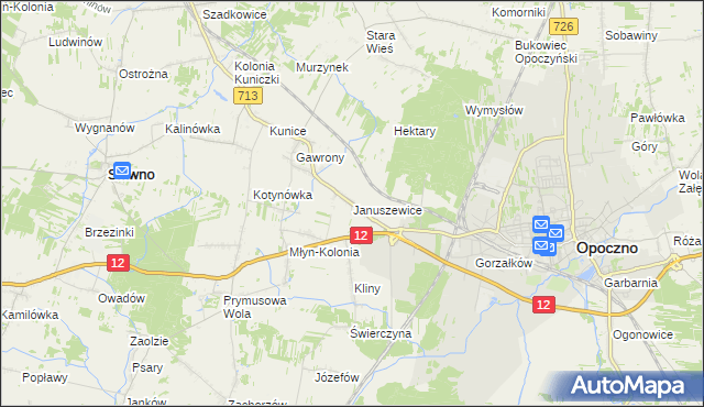 mapa Januszewice gmina Opoczno, Januszewice gmina Opoczno na mapie Targeo