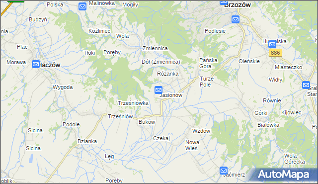 mapa Jasionów gmina Haczów, Jasionów gmina Haczów na mapie Targeo