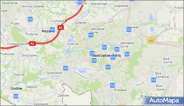 mapa Jastrzębie-Zdrój, Jastrzębie-Zdrój na mapie Targeo