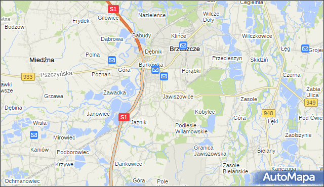 mapa Jawiszowice, Jawiszowice na mapie Targeo