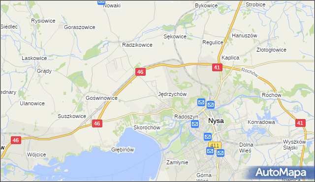mapa Jędrzychów gmina Nysa, Jędrzychów gmina Nysa na mapie Targeo