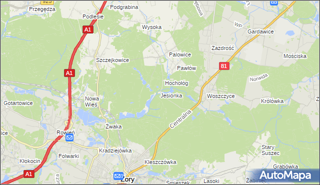 mapa Jesionka gmina Czerwionka-Leszczyny, Jesionka gmina Czerwionka-Leszczyny na mapie Targeo