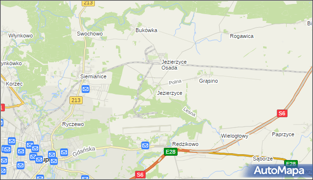 mapa Jezierzyce gmina Słupsk, Jezierzyce gmina Słupsk na mapie Targeo