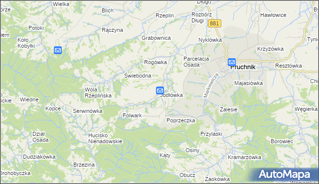 mapa Jodłówka gmina Pruchnik, Jodłówka gmina Pruchnik na mapie Targeo