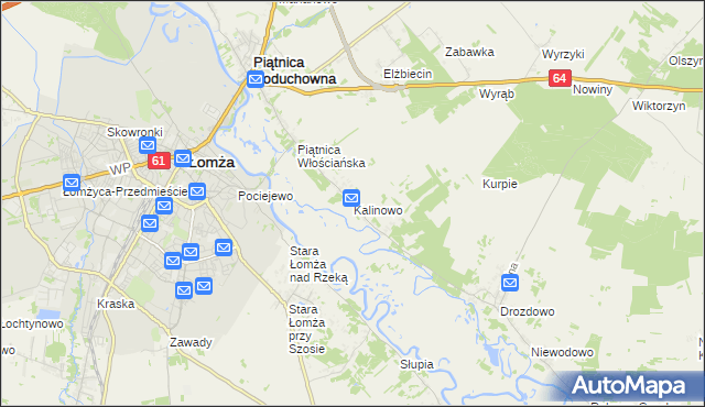 mapa Kalinowo gmina Piątnica, Kalinowo gmina Piątnica na mapie Targeo