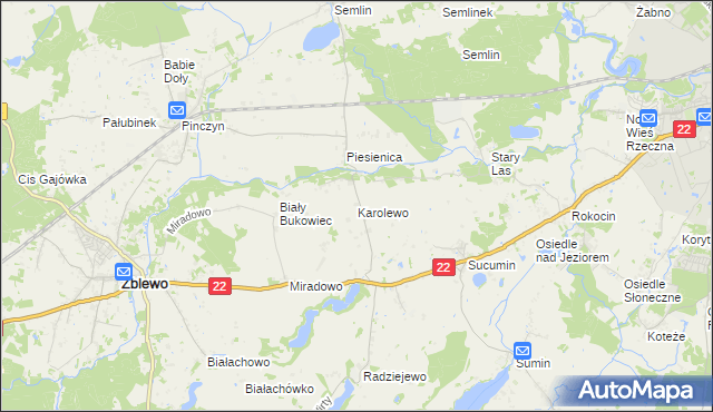 mapa Karolewo gmina Zblewo, Karolewo gmina Zblewo na mapie Targeo
