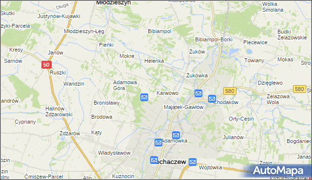 mapa Karwowo gmina Sochaczew, Karwowo gmina Sochaczew na mapie Targeo