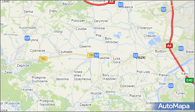 mapa Kaszów gmina Liszki, Kaszów gmina Liszki na mapie Targeo