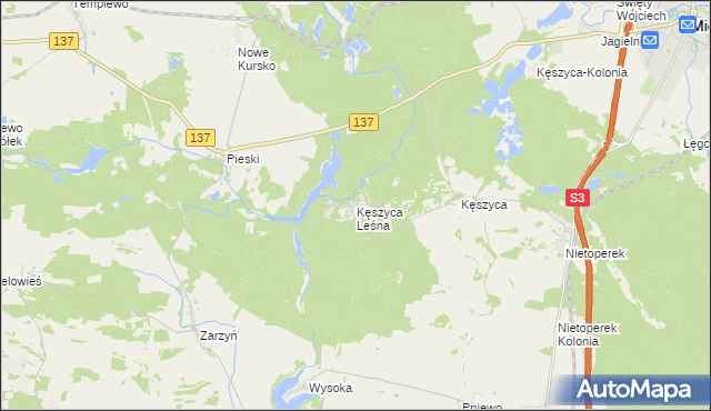 mapa Kęszyca Leśna, Kęszyca Leśna na mapie Targeo