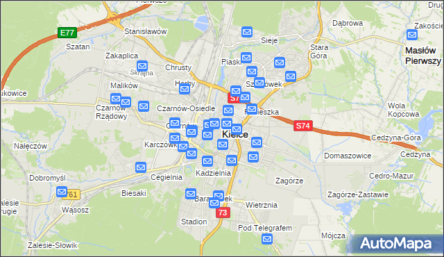 mapa Kielc, Kielce na mapie Targeo