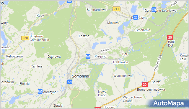 mapa Kiełpino gmina Kartuzy, Kiełpino gmina Kartuzy na mapie Targeo