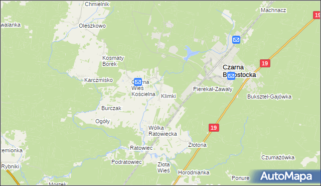 mapa Klimki gmina Czarna Białostocka, Klimki gmina Czarna Białostocka na mapie Targeo