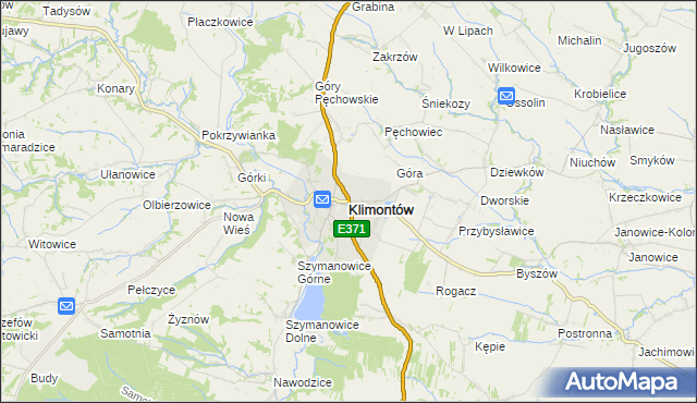mapa Klimontów powiat sandomierski, Klimontów powiat sandomierski na mapie Targeo