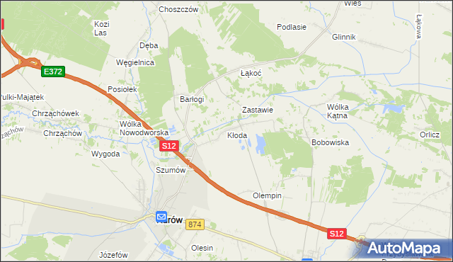 mapa Kłoda gmina Kurów, Kłoda gmina Kurów na mapie Targeo