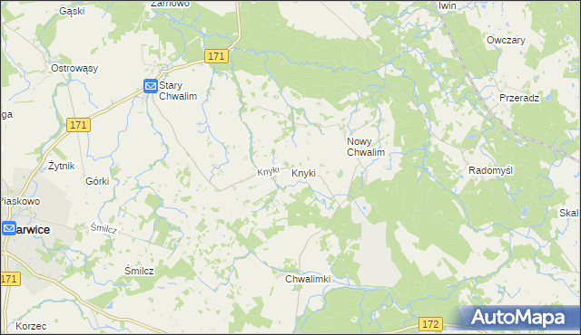 mapa Knyki, Knyki na mapie Targeo