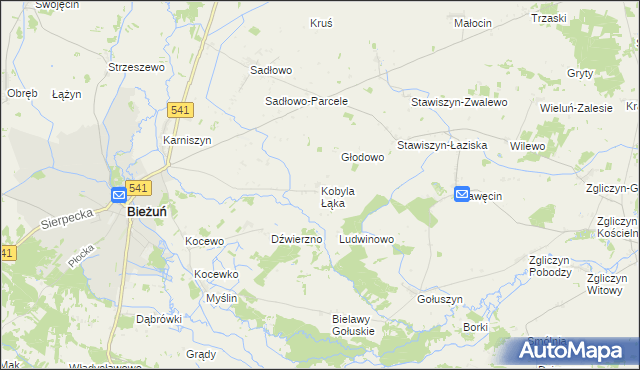 mapa Kobyla Łąka gmina Bieżuń, Kobyla Łąka gmina Bieżuń na mapie Targeo