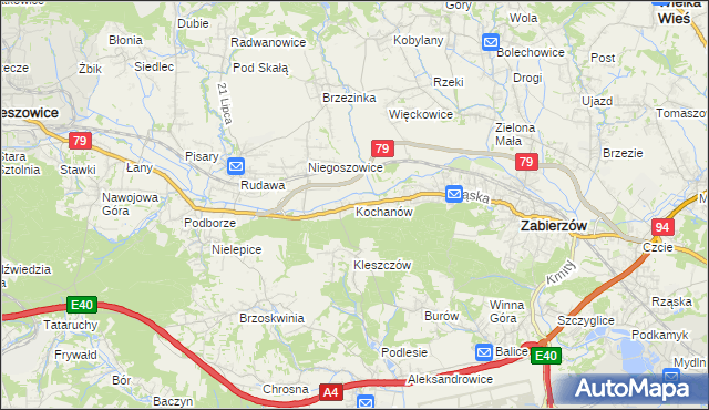 mapa Kochanów gmina Zabierzów, Kochanów gmina Zabierzów na mapie Targeo