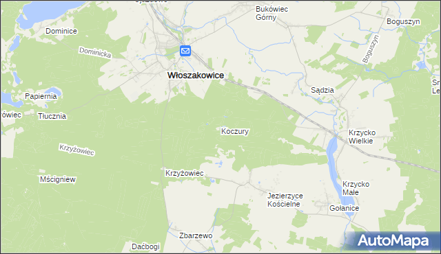 mapa Koczury gmina Włoszakowice, Koczury gmina Włoszakowice na mapie Targeo