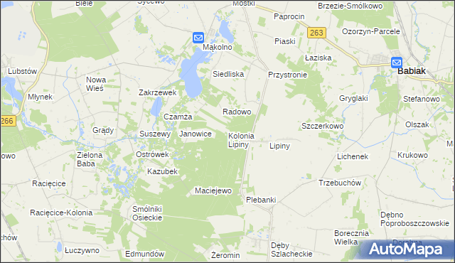 mapa Kolonia Lipiny gmina Sompolno, Kolonia Lipiny gmina Sompolno na mapie Targeo