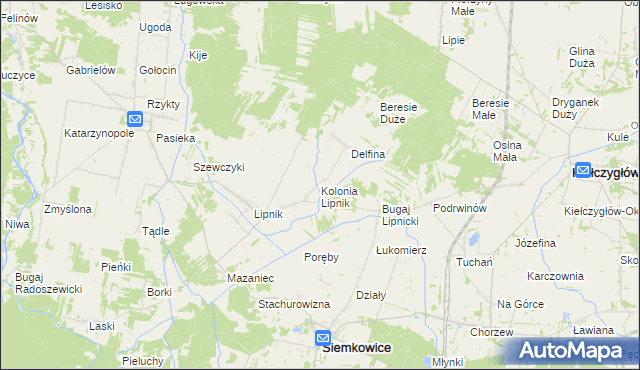 mapa Kolonia Lipnik gmina Siemkowice, Kolonia Lipnik gmina Siemkowice na mapie Targeo
