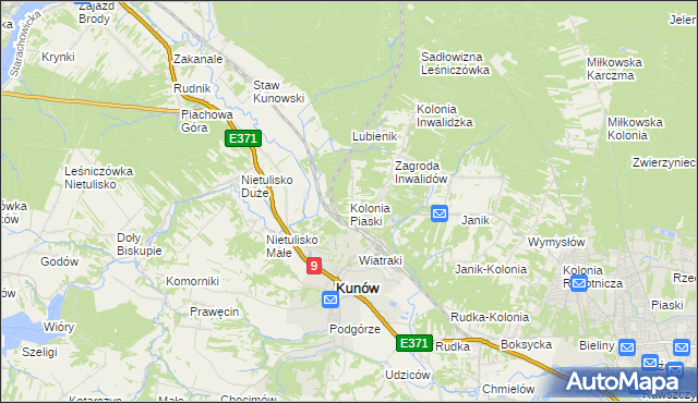 mapa Kolonia Piaski gmina Kunów, Kolonia Piaski gmina Kunów na mapie Targeo