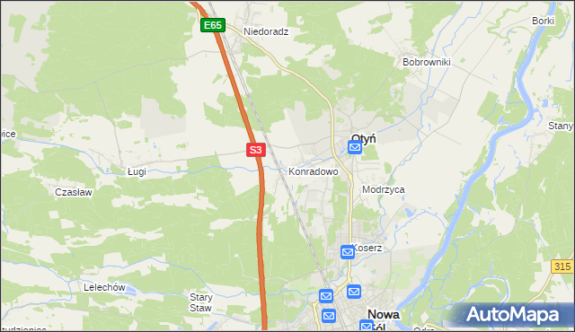 mapa Konradowo gmina Otyń, Konradowo gmina Otyń na mapie Targeo