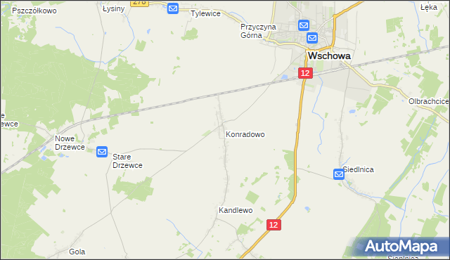 mapa Konradowo gmina Wschowa, Konradowo gmina Wschowa na mapie Targeo