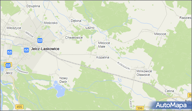 mapa Kopalina gmina Jelcz-Laskowice, Kopalina gmina Jelcz-Laskowice na mapie Targeo