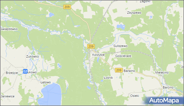 mapa Korzybie gmina Kępice, Korzybie gmina Kępice na mapie Targeo