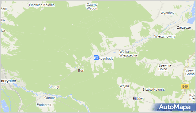 mapa Kosobudy gmina Zwierzyniec, Kosobudy gmina Zwierzyniec na mapie Targeo