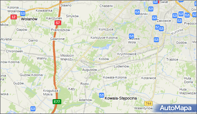 mapa Kosów gmina Kowala, Kosów gmina Kowala na mapie Targeo
