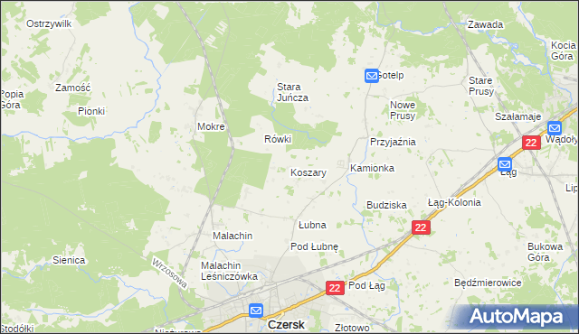mapa Koszary gmina Czersk, Koszary gmina Czersk na mapie Targeo