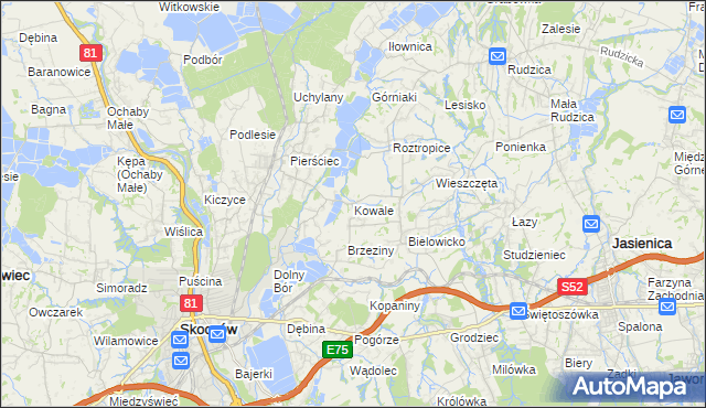 mapa Kowale gmina Skoczów, Kowale gmina Skoczów na mapie Targeo