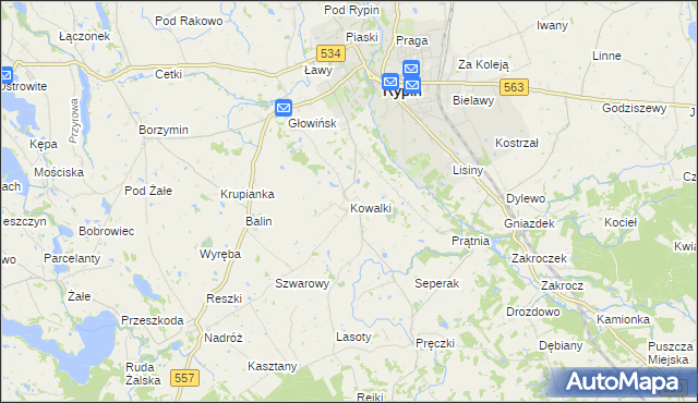 mapa Kowalki gmina Rypin, Kowalki gmina Rypin na mapie Targeo