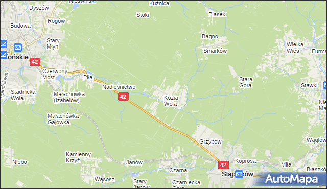 mapa Kozia Wola gmina Stąporków, Kozia Wola gmina Stąporków na mapie Targeo