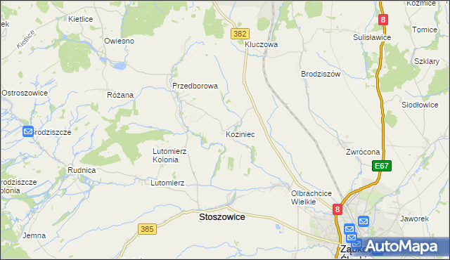 mapa Koziniec gmina Ząbkowice Śląskie, Koziniec gmina Ząbkowice Śląskie na mapie Targeo