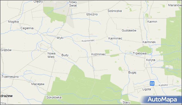 mapa Koźminiec, Koźminiec na mapie Targeo