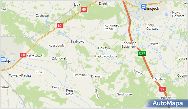 mapa Krajkowo-Budki, Krajkowo-Budki na mapie Targeo