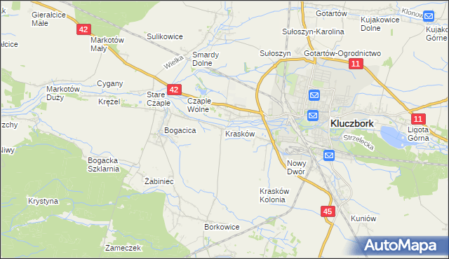 mapa Krasków gmina Kluczbork, Krasków gmina Kluczbork na mapie Targeo