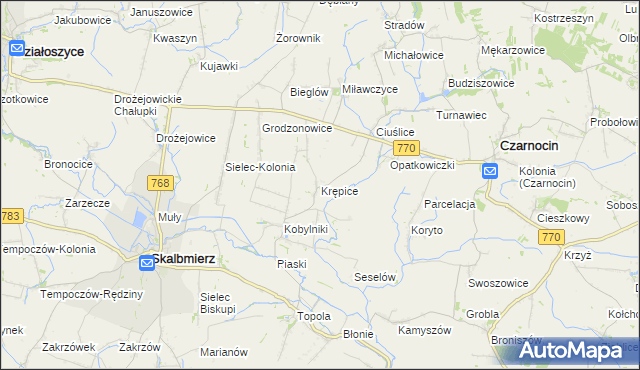 mapa Krępice gmina Skalbmierz, Krępice gmina Skalbmierz na mapie Targeo