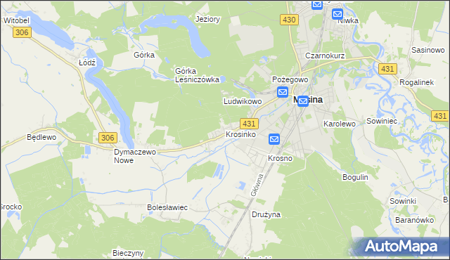 mapa Krosinko gmina Mosina, Krosinko gmina Mosina na mapie Targeo