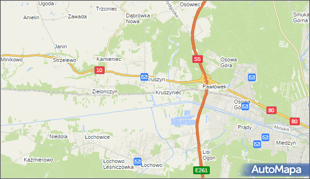 mapa Kruszyniec gmina Sicienko, Kruszyniec gmina Sicienko na mapie Targeo