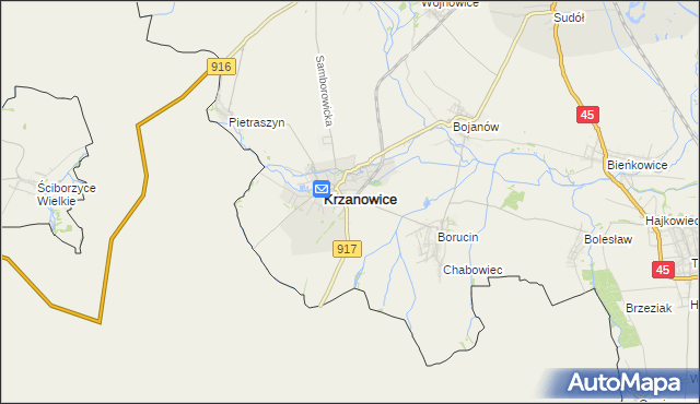 mapa Krzanowice powiat raciborski, Krzanowice powiat raciborski na mapie Targeo