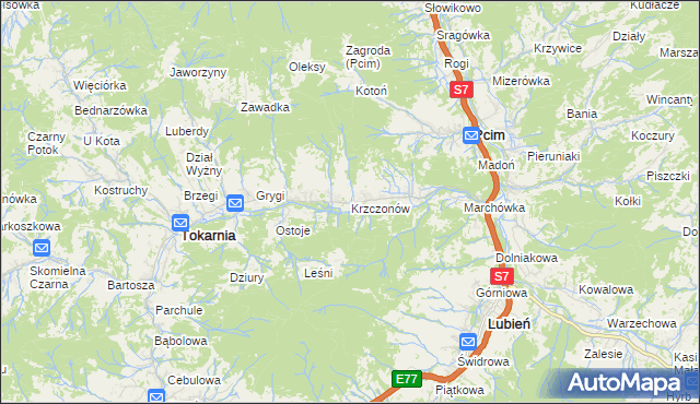 mapa Krzczonów gmina Tokarnia, Krzczonów gmina Tokarnia na mapie Targeo