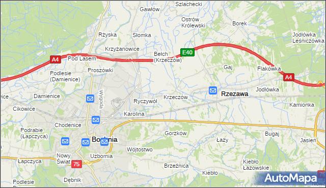 mapa Krzeczów gmina Rzezawa, Krzeczów gmina Rzezawa na mapie Targeo