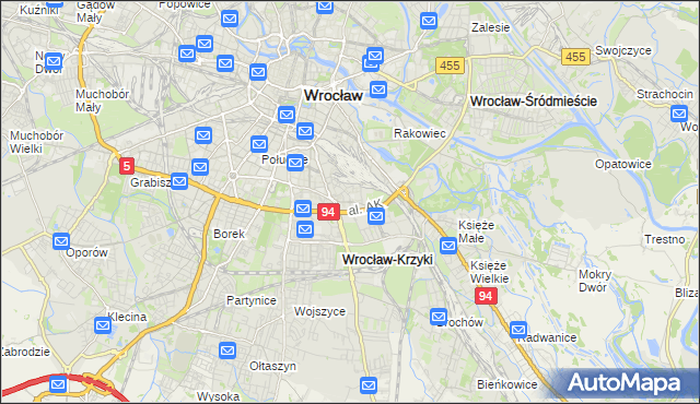 mapa Krzyki gmina Wrocław, Krzyki gmina Wrocław na mapie Targeo