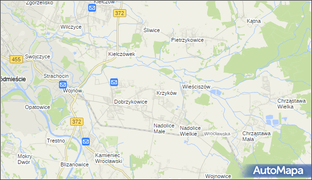 mapa Krzyków gmina Czernica, Krzyków gmina Czernica na mapie Targeo