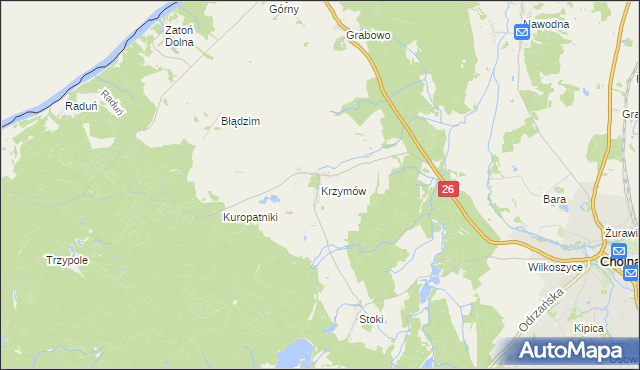 mapa Krzymów gmina Chojna, Krzymów gmina Chojna na mapie Targeo